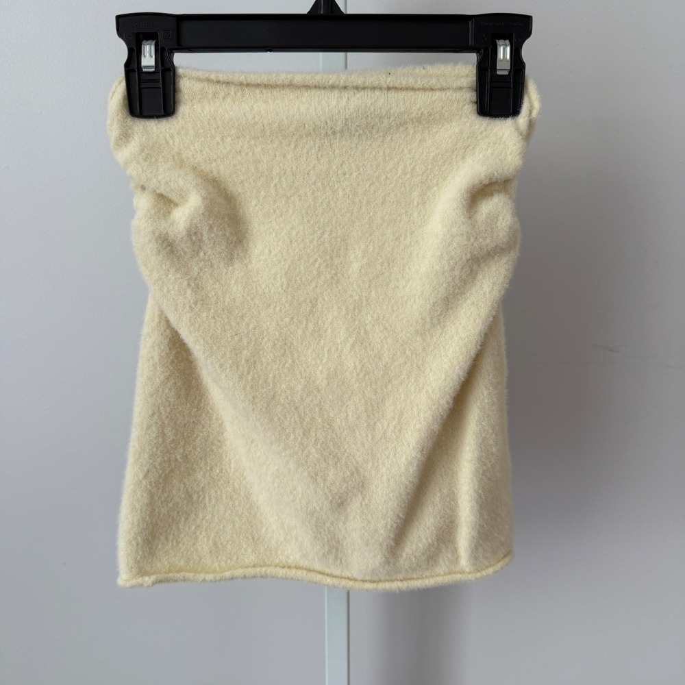 GUIZIO Cream Fuzzy‎ Tube Top Cropped Sweater Knit Top XXS